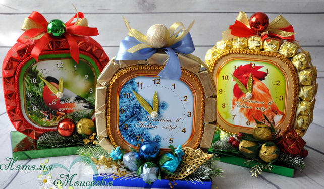 шоколадова композиция новогодишен часовник с петел